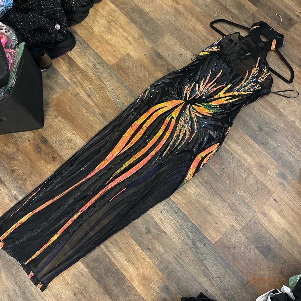 4 for $20 — Elegant Black and Multicolor Evening Dress